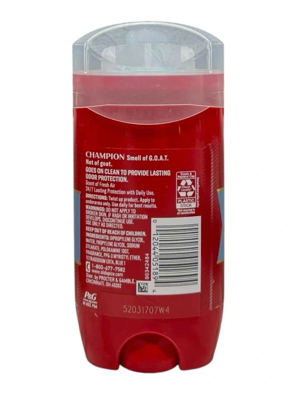 (5) Old Spice CHAMPION Aluminum Free Deodorant Scent of Fresh Air 3oz Full Size